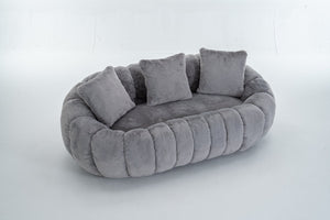 English Elm Floral-shaped Faux Fur Two Seater Sofa Sculptural Petal Design for Cozy Living Rooms Gray W2012P399202