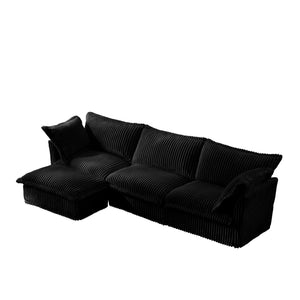 English Elm L-Shaped Slipcovered Sectional Sofa - Modern Black Corduroy Couch With Convertible Ottoman & Pillows W3041S00097