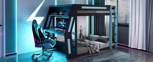 English Elm Full-size Gaming Loft Bed with Integrated Rgb Desk Usb Ports and Esports Frame Blue LT000239AAC