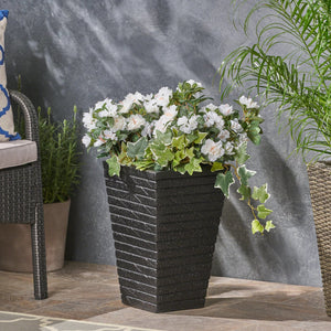 English Elm Christopher Knight Home® - JUDE Black Magnesium Oxide Planter - Tapered Square Outdoor/Indoor Pot, Minimal Sophistication, 19.25"x13.5"x13.5" 63421.00BLK