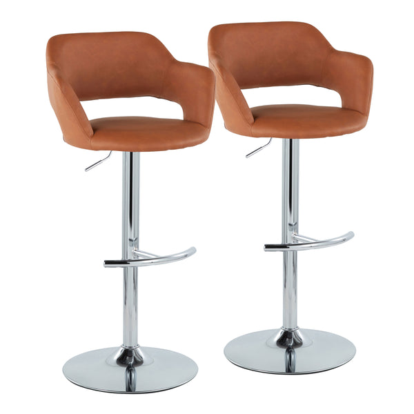 English Elm Margarite Adjustable Barstool Set Of 2 - Stylish Chrome And Brown Faux Leather With 360° Swivel B202S00968