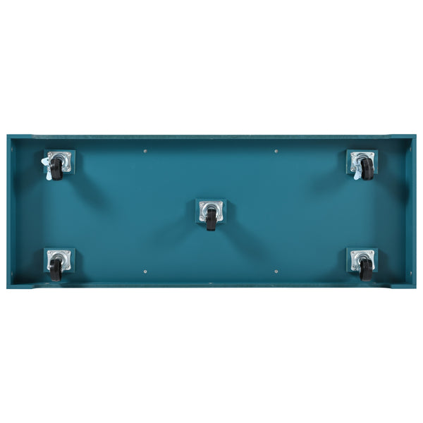 English Elm K&K Convertible 55.7" Folding Kitchen Island Cart with Power Outlet, Spice Rack, 5 Wheels, Multi-Use Green N707P186617E