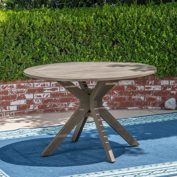 English Elm Christopher Knight Home® - Stanford Round Acacia Outdoor Dining Table for 4 with Gray X-Base, Slatted Top, Durable Hardwood Finish N768P238585G