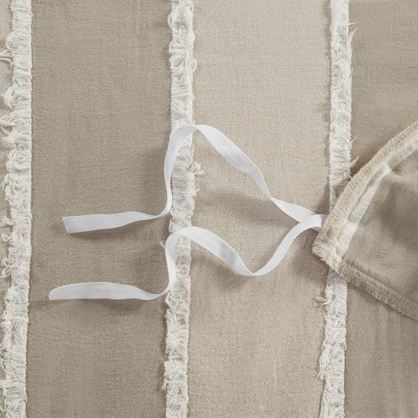 JLA Home INK+IVY - 3 Piece Striped Cotton Duvet Cover Set — Breathable 100% Cotton, OEKO-TEX, Button Closure, Cozy Boho Retreat Taupe II12-1326
