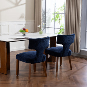 English Elm Mid Mid Century Modern Dining Chairs Set of 2 Upholstered Linen Accent Chairs with Solid Wood Frame, Ergonomic Support and Nailhead Trim Blue W794P335668