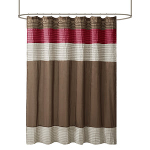 JLA Home Madison Park - Faux Silk Dupioni Shower Curtain with Pintuck Color‑Block Panels, Lightweight Hotel-Quality Elegance Red MP70-221