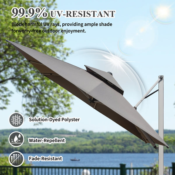 English Elm 9'x 11' Rectangle Cantilever Umbrella with Reinforced 9-Rib Frame, 360° Pedal Rotation, Tilt Adjustment Gray W1859P337791