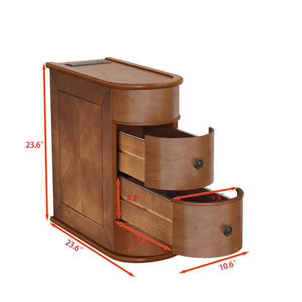 English Elm End Table With Built-In Charging Station & Storage Drawers - Fully Assembled, No Assembly Needed! W2593P289124