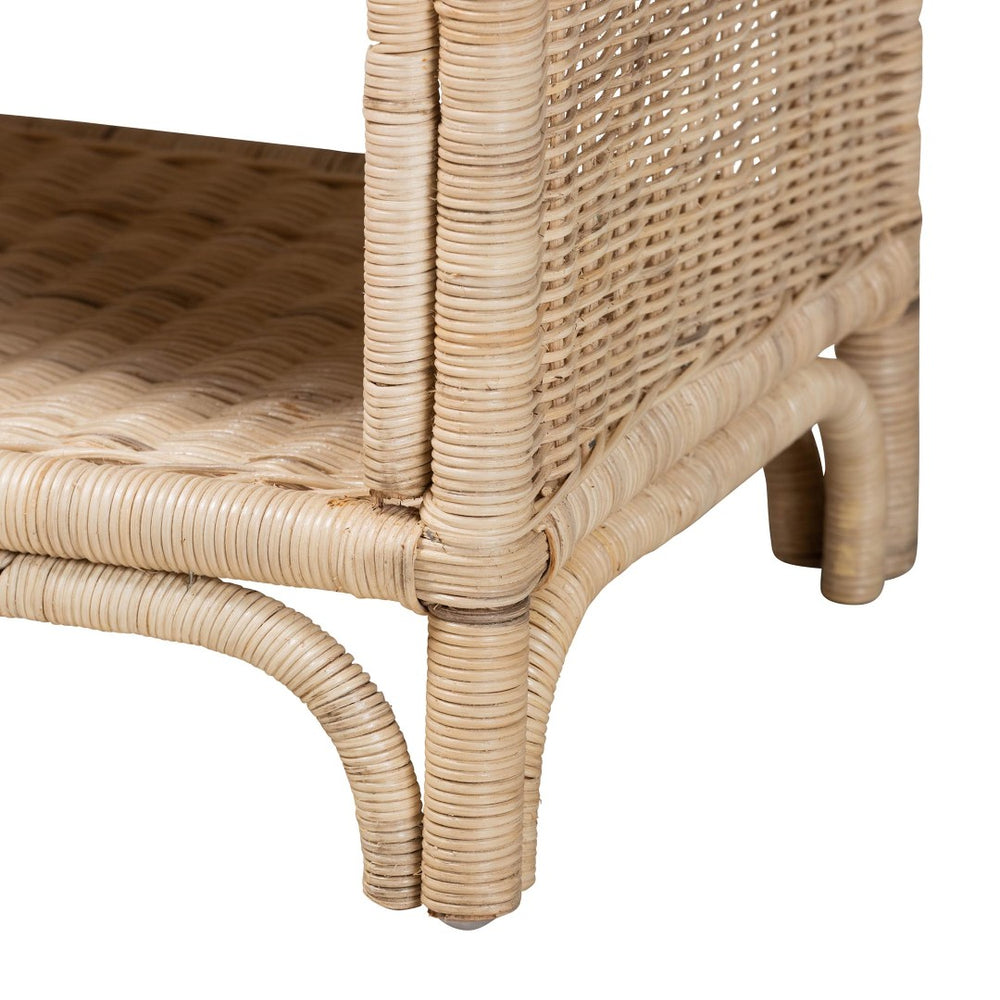 English Elm Modern Woven Rattan Bohemian Nightstand with Drawer and Open Shelf for Bedroom B2750P420374