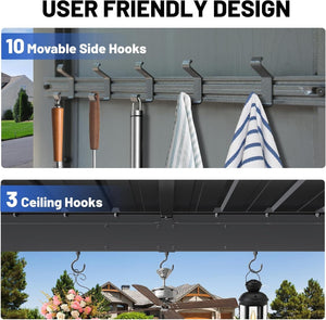 English Elm 9x10ft Hardtop Outdoor Grill Gazebo Galvanized Steel Canopy with Shelves for Patio Gray W1859S00180
