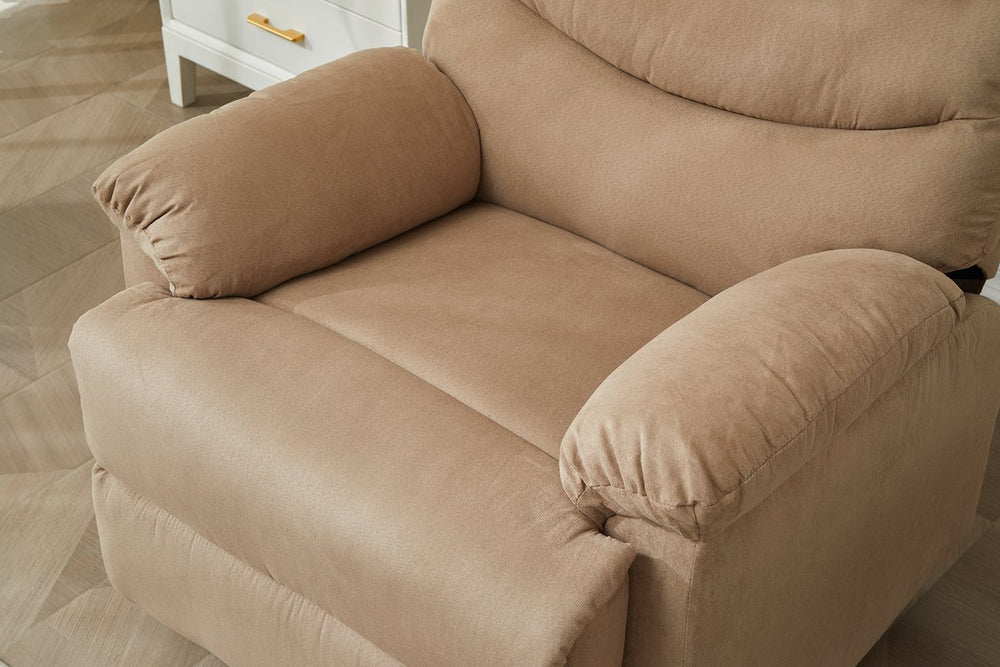 English Elm Manual Recliner Chair with Overstuffed Pillow Arms, Breathable Microfiber, Sleek Contemporary Comfort Mocha B205P327485