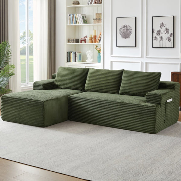 English Elm L-shaped Cloud Sectional Corduroy Sofa Deep Seat Modular Design for Any Living Space W2339P424645
