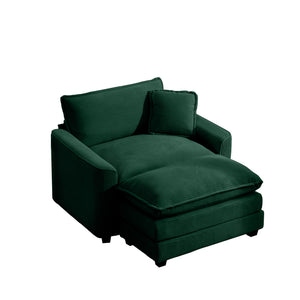 English Elm Comfortable Single Chair With Footstool And Pillow - Luxurious Green Corduroy For Living Spaces W714S00702