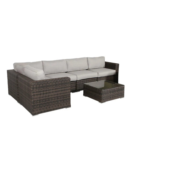 English Elm Fully Assembled 4-Person Rattan Wicker Outdoor Seating Set With Cushions & Glass Coffee Table B120S00253