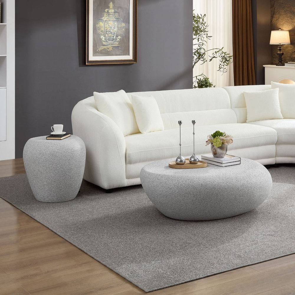English Elm 2-pc Fiberglass Organic Rock Coffee Table Set Sculpted Matte Elliptical Living Room W2582S00206