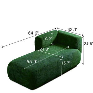 English Elm Upholstered Boucle Chaise Lounge with Wooden Legs for Bedroom or Living Room W5515P437373
