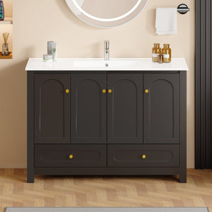 English Elm 48" Matte Black Bathroom Vanity with Ceramic Sink Soft Close Doors and Drawers W3133S00011