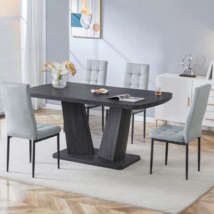 English Elm 5 Piece Dining Table Set, 1.8" Thickness Tabletop and V-Shaped Table Legs, 63 Inch Modern Kitchen Dining Table and Upholstered Dining Chairs For Kitchen Dining Room (Table + 4 Chairs)