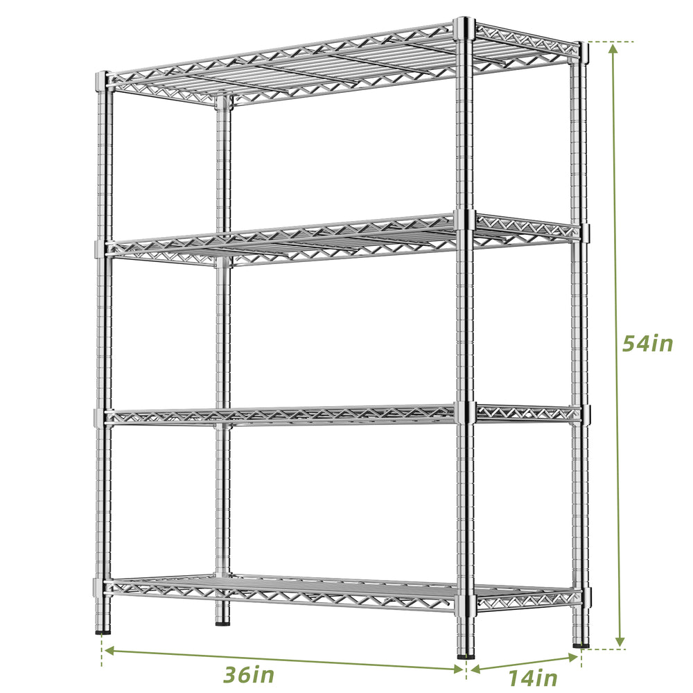 English Elm 36" 4-Tier Chrome Wire Shelf — Heavy-Duty 350LB Per Tier, Rust-Resistant, Adjustable Space-Saver (36"W x 14"D x 54"H) T3210P308319