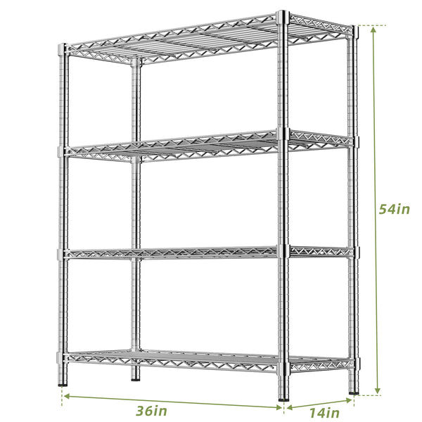 English Elm 36" 4-Tier Chrome Wire Shelf — Heavy-Duty 350LB Per Tier, Rust-Resistant, Adjustable Space-Saver (36"W x 14"D x 54"H) T3210P308319