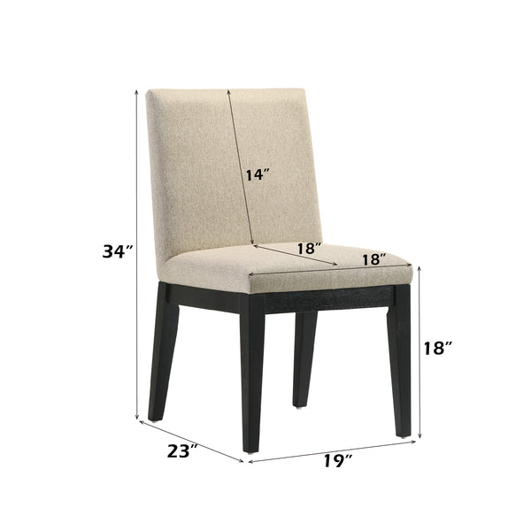 Froja Upholstered Beige Fabric Side Chair Set Of 2 With Black Wood Frame, Foam-Padded Comfort