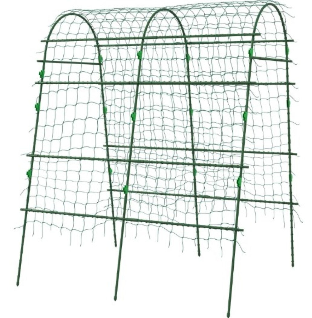 English Elm A-frame Metal Garden Arch Trellis with Climbing Net for Vertical Vine Growing Outdoors T3971P425471