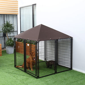 English Elm Pawhut Walk-in Steel Wire Dog Kennel Outdoor Enclosure with Uv Canopy Cover W2225P173781