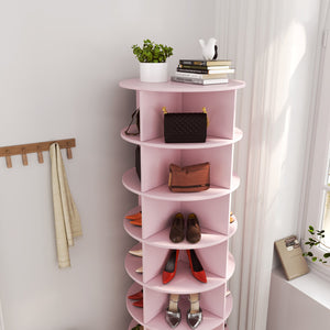 English Elm new 360 rotating shoe cabinet with 7-tier carousel storage for up to 28 pairs, space-saving & easy-clean Pink W1320P156772