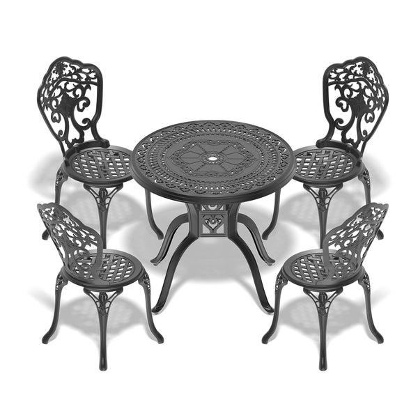 English Elm 5-Piece All-Weather Cast Aluminum Dining Set With Black Finish - Round Table & 4 Chairs Included W1710S00212