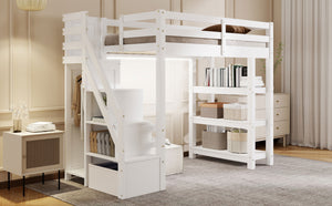 English Elm Twin L-Shaped Platform Bed with Three Spacious Drawers, Solid Pine & MDF, Clean-Lined Design White N7090000471K