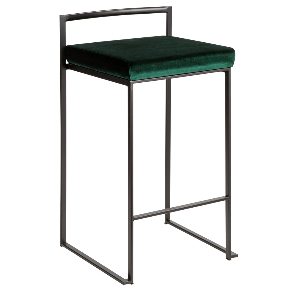 English Elm Fuji Modern Stackable Counter Stool Set of 2 in Black Frame with Plush Green Velvet Cushion, Sleek B202P221924