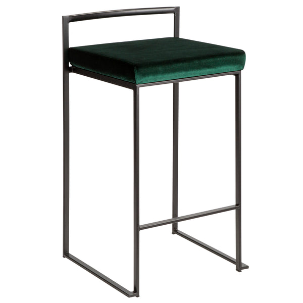 English Elm Fuji Modern Stackable Counter Stool Set of 2 in Black Frame with Plush Green Velvet Cushion, Sleek B202P221924