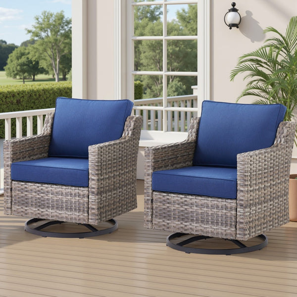 English Elm 73.2" Outdoor Handwoven Rattan 3 Seat Sofa with Olefin Cushions for Porch or Patio Blue T3773P416342