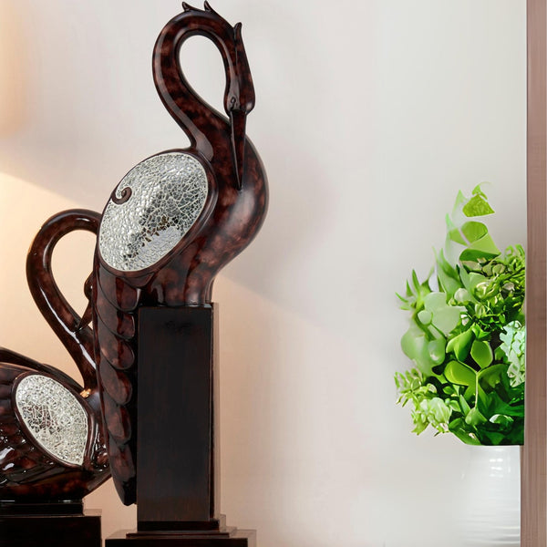 English Elm 26.5 Cherry Folius Floral Long Neck Crane Sculpture - 26.5" Polyresin Bird with Marbleized Wings B072116018