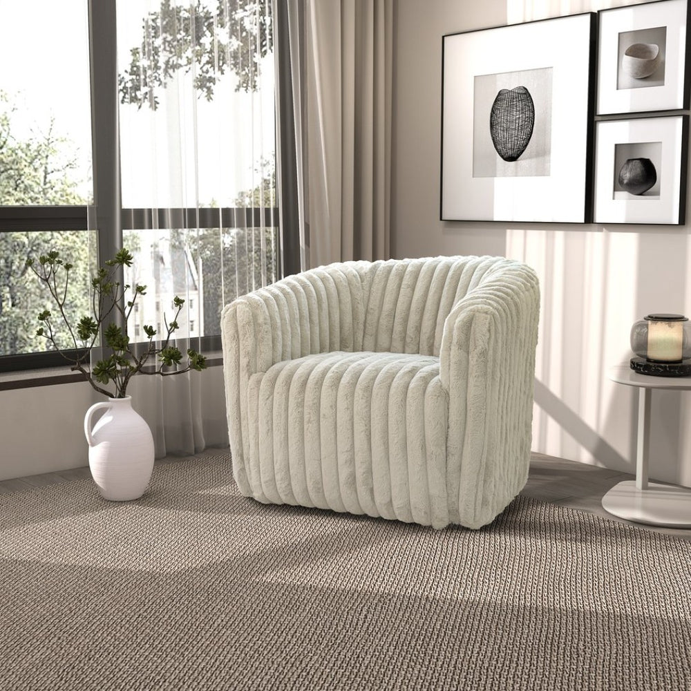 English Elm Elegant Velvet Barrel Swivel Chair Mid Century Channel Tufted Accent Seat Light Gray B183P232035