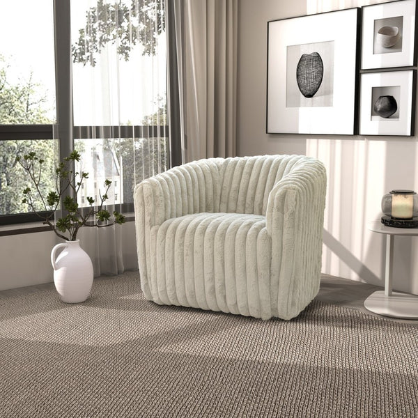 English Elm Elegant Velvet Barrel Swivel Chair Mid Century Channel Tufted Accent Seat Light Gray B183P232035