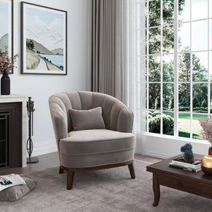 English Elm 1pc Barrel Accent Chair Channel-tufted Velvet Upholstery Mid-century Bedroom Lounge Seat Grey B011P479016