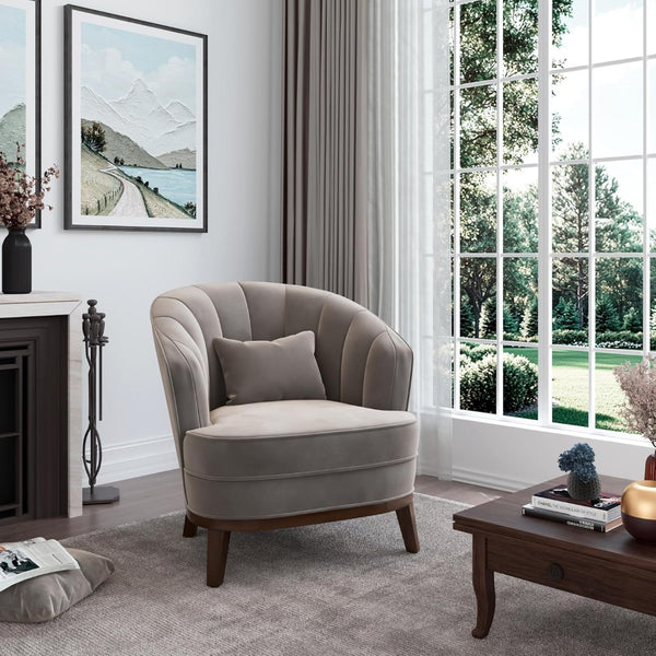 English Elm 1pc Barrel Accent Chair Channel-tufted Velvet Upholstery Mid-century Bedroom Lounge Seat Grey B011P479016