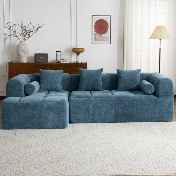English Elm 101.2" Modern Sectional Sofa Full-Compressed Modular Couch with Deep Seating, Tufted Chenille Fabric, Pillows Included Blue N719S001890C
