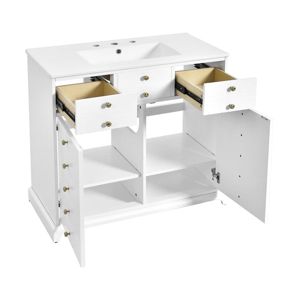 English Elm 36'' Bathroom Vanity with Ceramic Sink Combines Retro Solid Wood Frame, Soft-Close Drawers & Ample Storage White N710P195628K