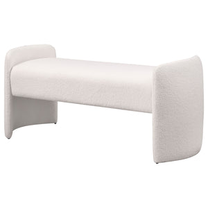 English Elm Joshua Ivory Velvet Upholstered Accent Bench with Ivory Bouclé Fabric, Curved Modern Silhouette, Foam Pad, Adjustable Legs B062P299847