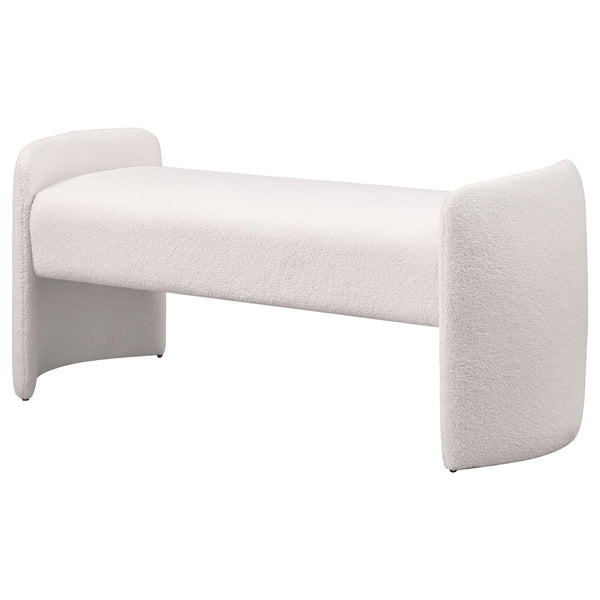 English Elm Joshua Ivory Velvet Upholstered Accent Bench with Ivory Bouclé Fabric, Curved Modern Silhouette, Foam Pad, Adjustable Legs B062P299847
