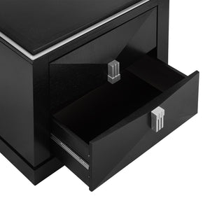 English Elm Mid-century Modern Nightstand with Diamond Geometric Drawers and Heavy Duty Wood Base Black N761P324094B
