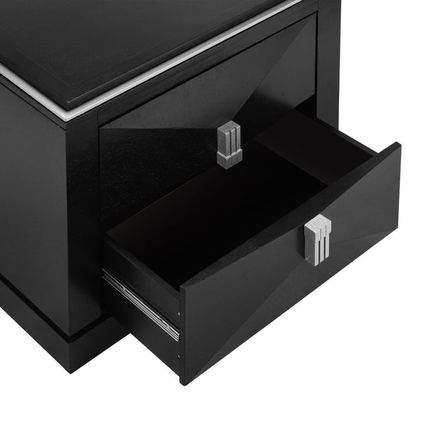 English Elm Mid-century Modern Nightstand with Diamond Geometric Drawers and Heavy Duty Wood Base Black N761P324094B
