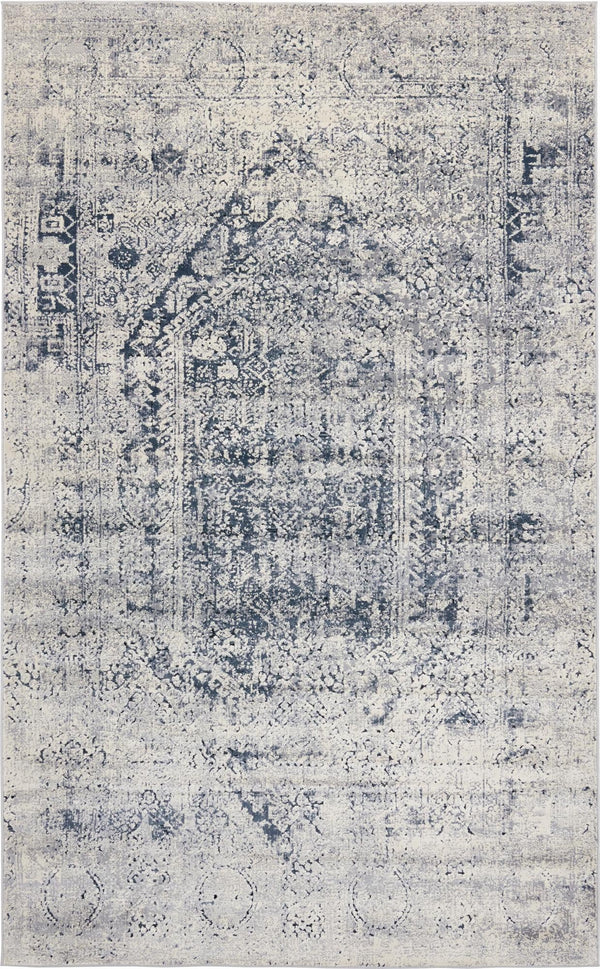 Unique Loom Chateau Quincy Machine Made Abstract Rug Gray, Beige/Navy Blue 5' 1" x 8' 0"