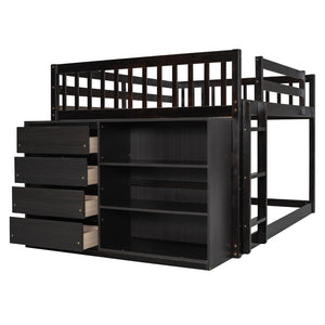 English Elm Full Over Bunk Bed with Four Drawers Three Shelves Pine and Mdf Kids Frame Espresso LT000267AAP-1