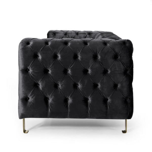 English Elm Christopher Knight Home® - Mirod Modern 3-Seat Sofa with Tufted Back and Arms, Polyester Upholstery, Foam & Pocket Spring Comfort Black 69439.00BLK