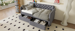English Elm Twin Velvet Daybed with Storage Drawers Tufted Sofa Bed for Guest or Studio Rooms W1670P410536