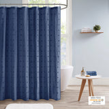 Urban Habitat Brooklyn Casual Cotton Jacquard Pom Pom Shower Curtain UH70-2312 Indigo Blue