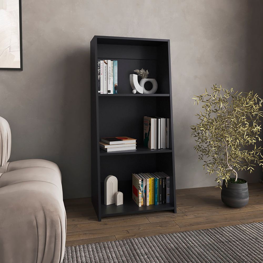 English Elm Bookcase Piney Black Engineered Wood – 3 Spacious Shelves, Contemporary Office Living Room Storage Durable B092P245915